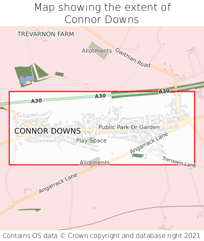 Map showing extent of Connor Downs as bounding box