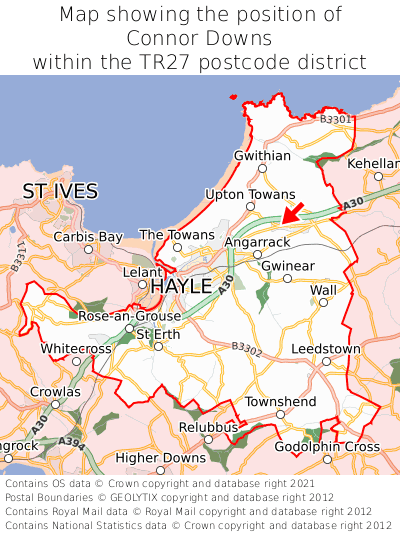 Map showing location of Connor Downs within TR27