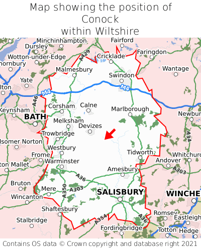 Map showing location of Conock within Wiltshire