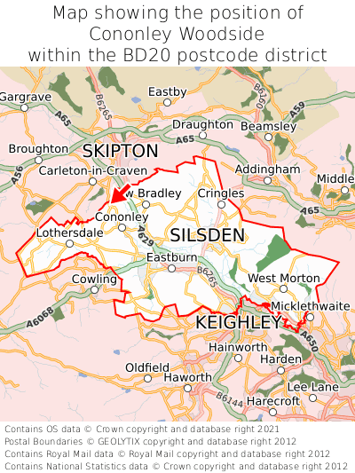 Map showing location of Cononley Woodside within BD20