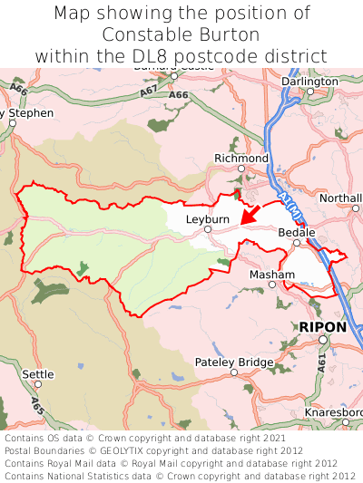 Map showing location of Constable Burton within DL8