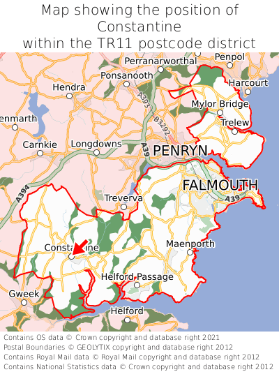 Map showing location of Constantine within TR11