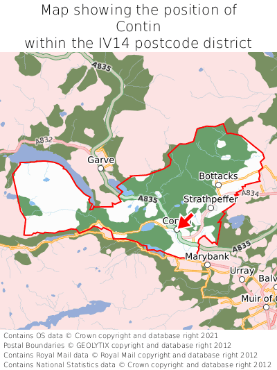Map showing location of Contin within IV14