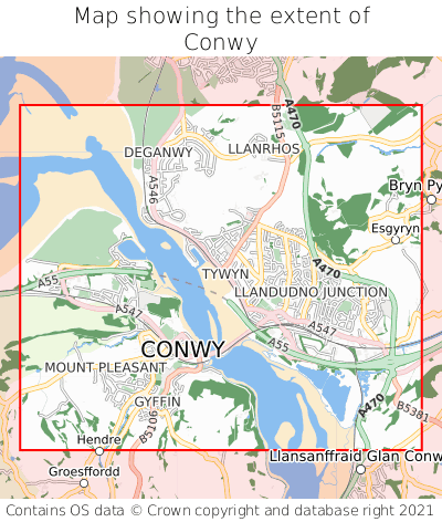 Map showing extent of Conwy as bounding box