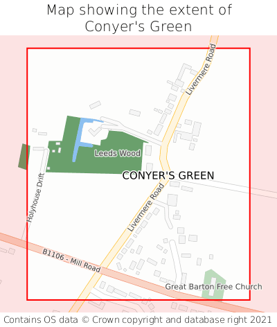 Map showing extent of Conyer's Green as bounding box