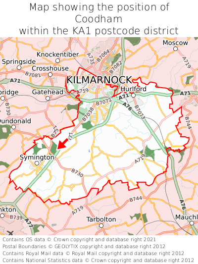 Map showing location of Coodham within KA1