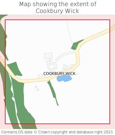 Map showing extent of Cookbury Wick as bounding box