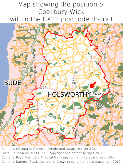 Map showing location of Cookbury Wick within EX22