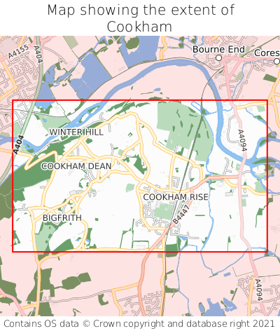 Map showing extent of Cookham as bounding box