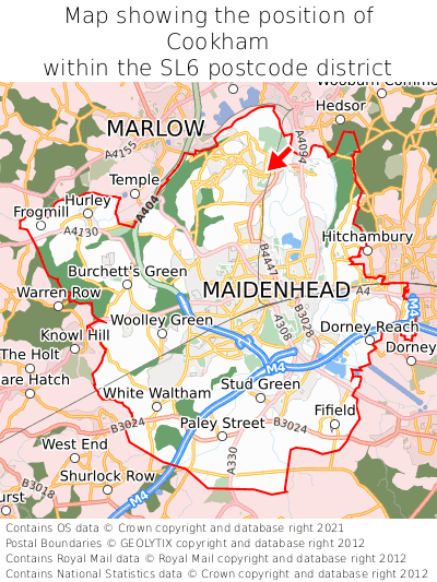 Map showing location of Cookham within SL6