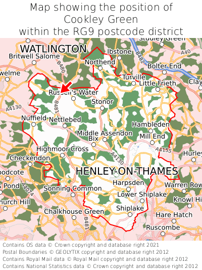 Map showing location of Cookley Green within RG9