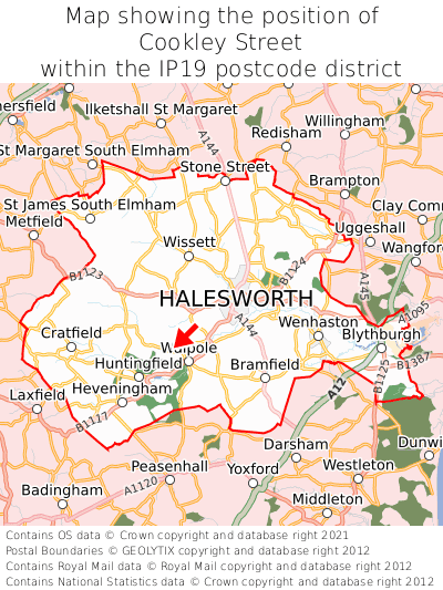 Map showing location of Cookley Street within IP19
