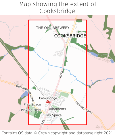 Map showing extent of Cooksbridge as bounding box