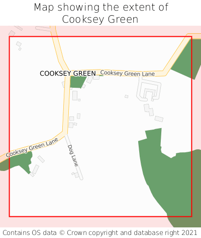 Map showing extent of Cooksey Green as bounding box