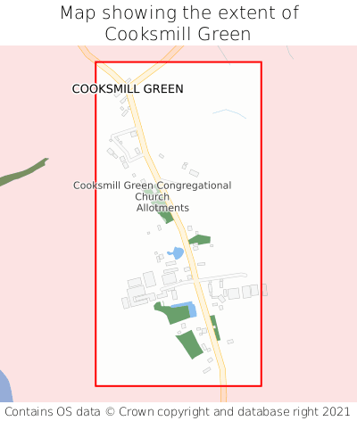 Map showing extent of Cooksmill Green as bounding box