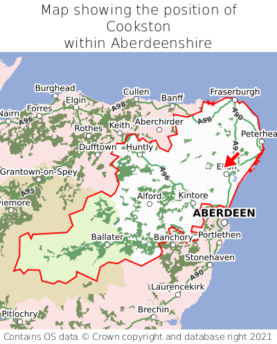 Map showing location of Cookston within Aberdeenshire