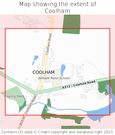 Map showing extent of Coolham as bounding box