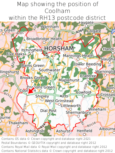 Map showing location of Coolham within RH13