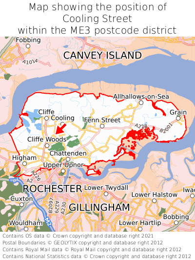 Map showing location of Cooling Street within ME3