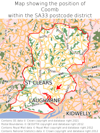 Map showing location of Coomb within SA33