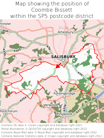 Map showing location of Coombe Bissett within SP5