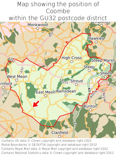 Map showing location of Coombe within GU32