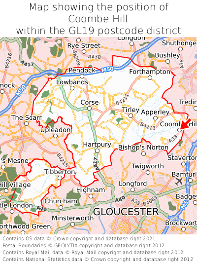 Map showing location of Coombe Hill within GL19