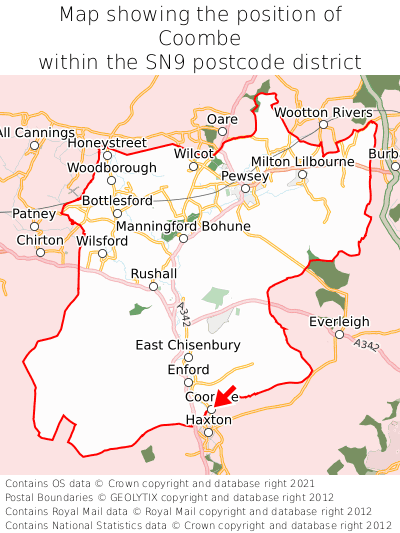 Map showing location of Coombe within SN9