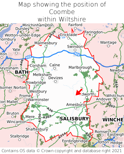 Map showing location of Coombe within Wiltshire