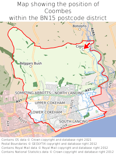 Map showing location of Coombes within BN15