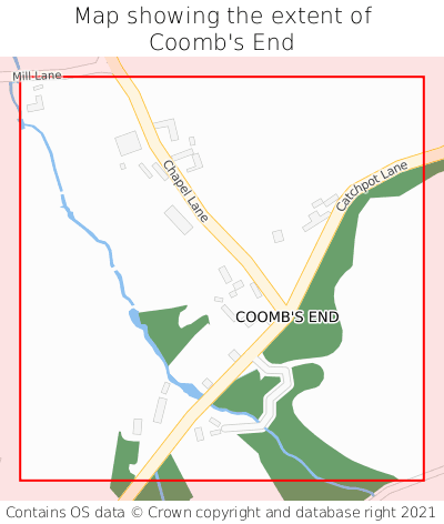 Map showing extent of Coomb's End as bounding box