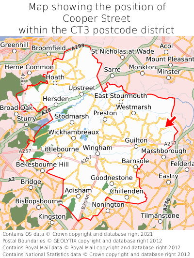 Map showing location of Cooper Street within CT3