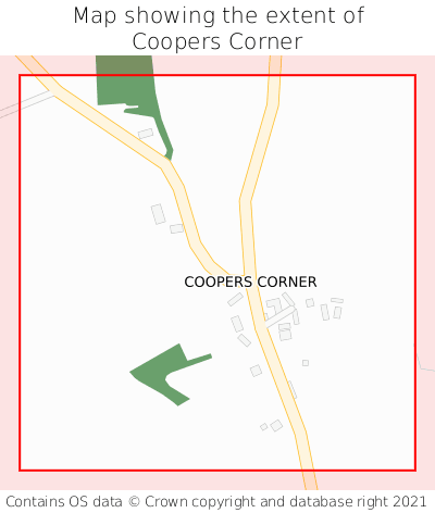 Map showing extent of Coopers Corner as bounding box