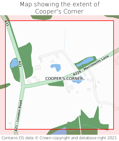 Map showing extent of Cooper's Corner as bounding box