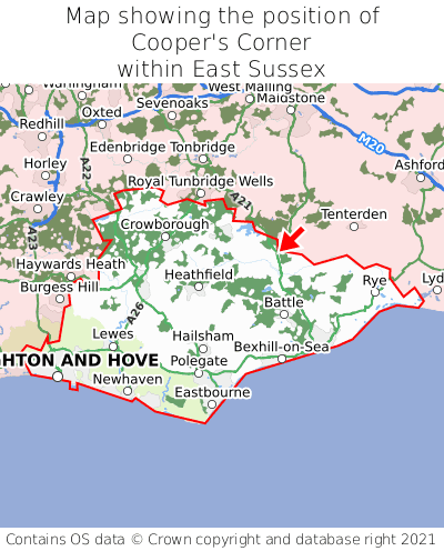 Map showing location of Cooper's Corner within East Sussex