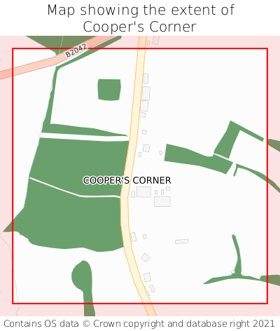 Map showing extent of Cooper's Corner as bounding box