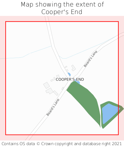 Map showing extent of Cooper's End as bounding box