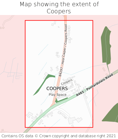 Map showing extent of Coopers as bounding box