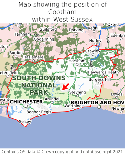 Map showing location of Cootham within West Sussex