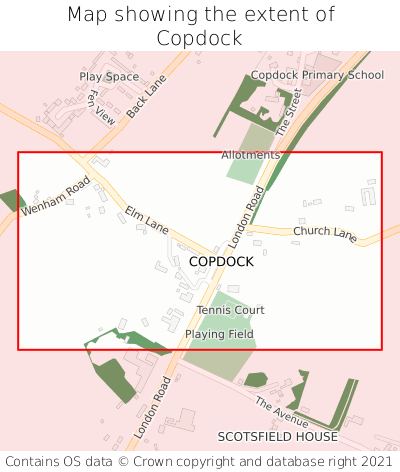 Map showing extent of Copdock as bounding box