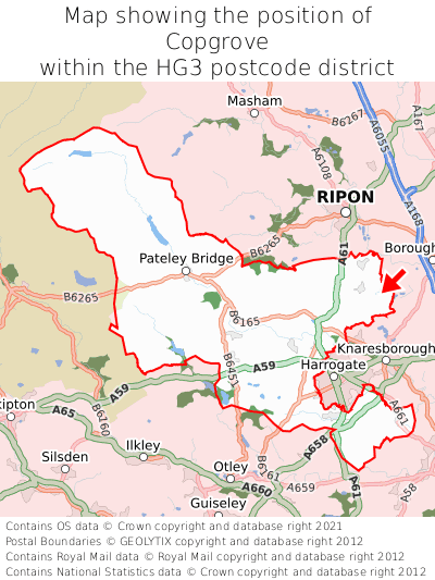 Map showing location of Copgrove within HG3
