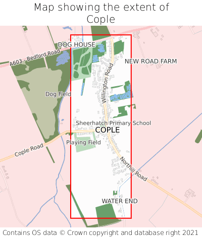 Map showing extent of Cople as bounding box