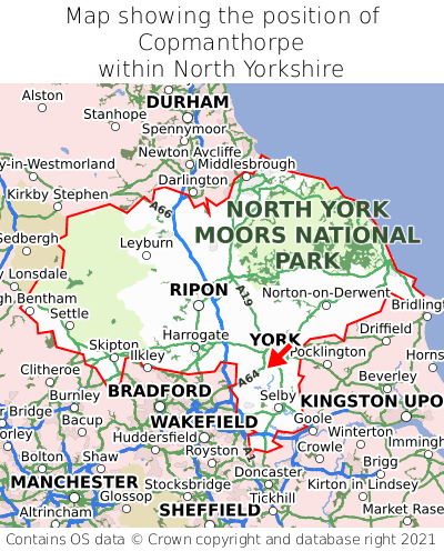 Map showing location of Copmanthorpe within North Yorkshire