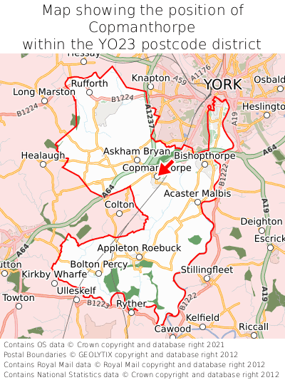 Map showing location of Copmanthorpe within YO23