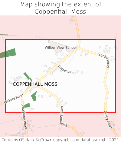 Map showing extent of Coppenhall Moss as bounding box
