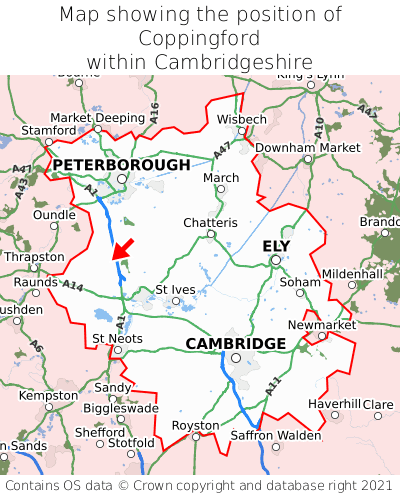 Map showing location of Coppingford within Cambridgeshire