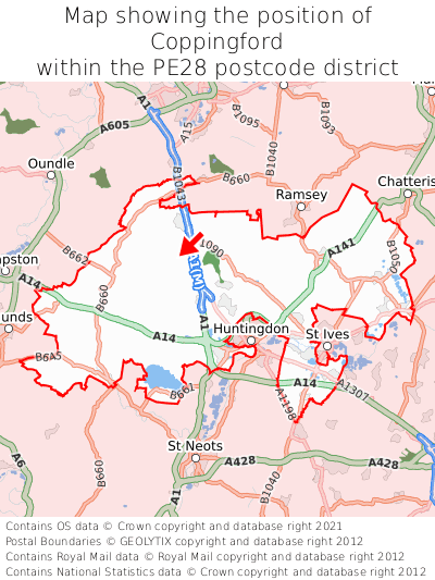 Map showing location of Coppingford within PE28