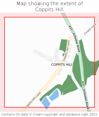 Map showing extent of Coppits Hill as bounding box