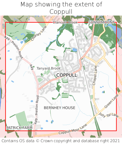 Map showing extent of Coppull as bounding box