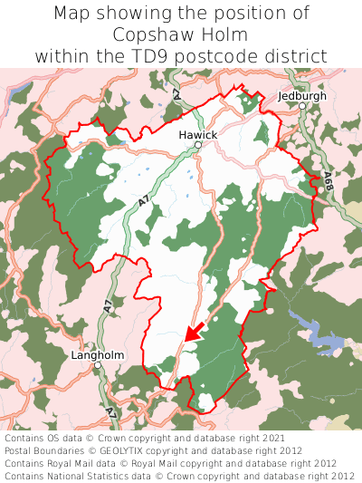 Map showing location of Copshaw Holm within TD9